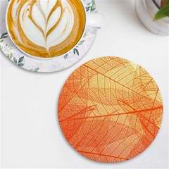 Abstract Texture Of Colorful Bright Pattern Transparent Leaves Orange And Yellow Color Uv Print Round Tile Coaster by Grandong