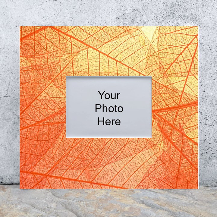 Abstract Texture Of Colorful Bright Pattern Transparent Leaves Orange And Yellow Color White Wall Photo Frame 5  x 7 