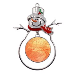 Abstract Texture Of Colorful Bright Pattern Transparent Leaves Orange And Yellow Color Metal Snowman Ornament by Grandong