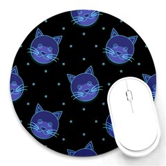 Vector Illustration Of Cat Animal Face Pattern Round Mousepad by Ndabl3x