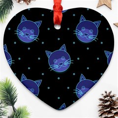 Vector Illustration Of Cat Animal Face Pattern Heart Ornament (two Sides)