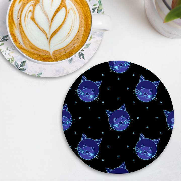 Vector Illustration Of Cat Animal Face Pattern UV Print Round Tile Coaster