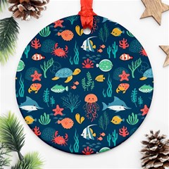 Fish Sea Animals Pattern Ornament (round) by Ndabl3x