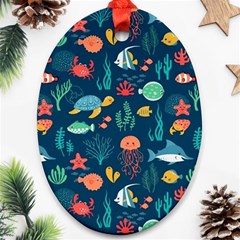 Fish Sea Animals Pattern Ornament (oval) by Ndabl3x