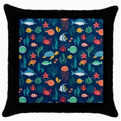 Fish Sea Animals Pattern Throw Pillow Case (black) by Ndabl3x