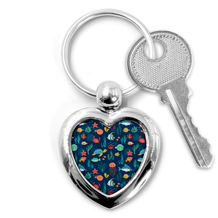 Fish Sea Animals Pattern Key Chain (Heart)