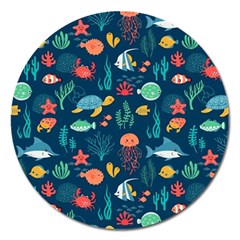 Fish Sea Animals Pattern Magnet 5  (round) by Ndabl3x