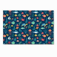 Fish Sea Animals Pattern Postcard 4 x 6  (pkg Of 10) by Ndabl3x