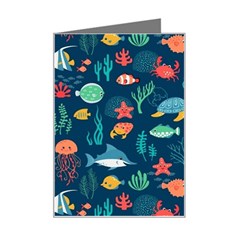 Fish Sea Animals Pattern Mini Greeting Card by Ndabl3x