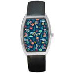 Fish Sea Animals Pattern Barrel Style Metal Watch Front