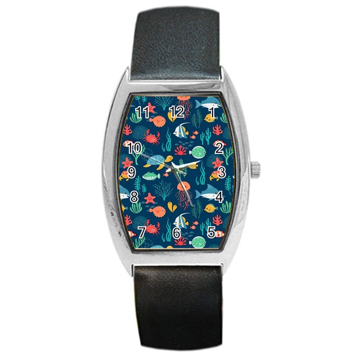 Fish Sea Animals Pattern Barrel Style Metal Watch