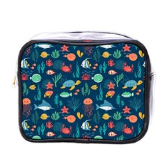 Fish Sea Animals Pattern Mini Toiletries Bag (one Side) by Ndabl3x