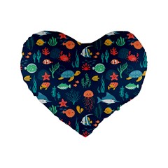 Fish Sea Animals Pattern Standard 16  Premium Heart Shape Cushions by Ndabl3x