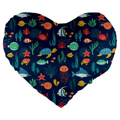 Fish Sea Animals Pattern Large 19  Premium Heart Shape Cushions by Ndabl3x