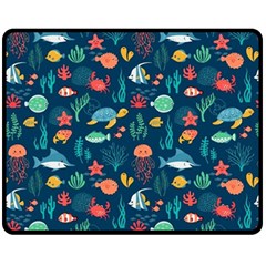 Fish Sea Animals Pattern Two Sides Fleece Blanket (medium) by Ndabl3x