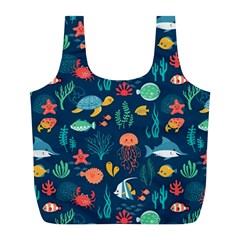 Fish Sea Animals Pattern Full Print Recycle Bag (l) by Ndabl3x