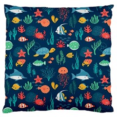 Fish Sea Animals Pattern Large Premium Plush Fleece Cushion Case (one Side) by Ndabl3x