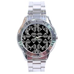 Black Diamond Pattern Stainless Steel Analogue Watch by Ndabl3x