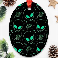 Alien Green Black Pattern Ornament (oval) by Ndabl3x