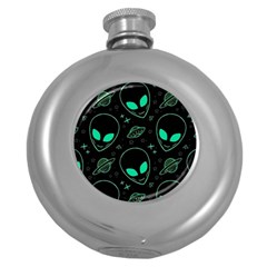 Alien Green Black Pattern Round Hip Flask (5 Oz) by Ndabl3x