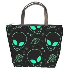 Alien Green Black Pattern Bucket Bag by Ndabl3x