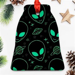 Alien Green Black Pattern Bell Ornament (two Sides) by Ndabl3x