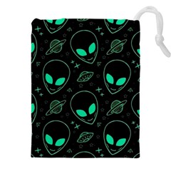 Alien Green Black Pattern Drawstring Pouch (4xl) by Ndabl3x