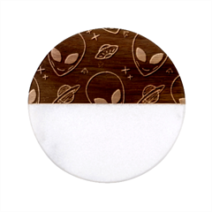 Alien Green Black Pattern Classic Marble Wood Coaster (round)  by Ndabl3x