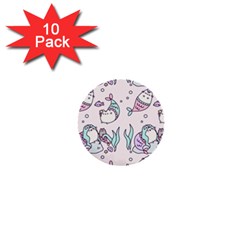 Cartoon Cat Cute Animal Kawaii Pastel Pattern 1  Mini Buttons (10 Pack)  by Ndabl3x