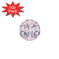 Cartoon Cat Cute Animal Kawaii Pastel Pattern 1  Mini Buttons (100 Pack)  by Ndabl3x