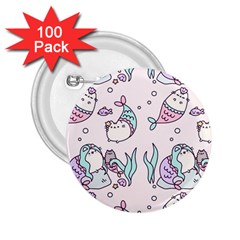 Cartoon Cat Cute Animal Kawaii Pastel Pattern 2 25  Buttons (100 Pack)  by Ndabl3x