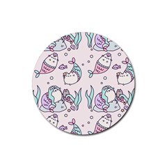 Cartoon Cat Cute Animal Kawaii Pastel Pattern Rubber Coaster (round) by Ndabl3x