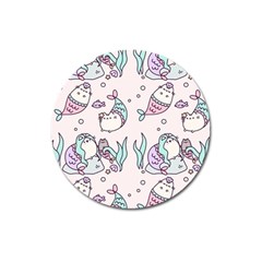 Cartoon Cat Cute Animal Kawaii Pastel Pattern Magnet 3  (round) by Ndabl3x