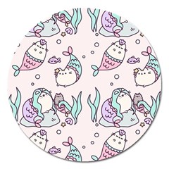 Cartoon Cat Cute Animal Kawaii Pastel Pattern Magnet 5  (round) by Ndabl3x