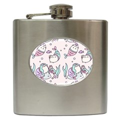 Cartoon Cat Cute Animal Kawaii Pastel Pattern Hip Flask (6 Oz) by Ndabl3x