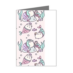 Cartoon Cat Cute Animal Kawaii Pastel Pattern Mini Greeting Card by Ndabl3x