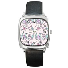 Cartoon Cat Cute Animal Kawaii Pastel Pattern Square Metal Watch by Ndabl3x