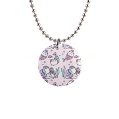 Cartoon Cat Cute Animal Kawaii Pastel Pattern 1  Button Necklace by Ndabl3x