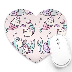 Cartoon Cat Cute Animal Kawaii Pastel Pattern Heart Mousepad by Ndabl3x