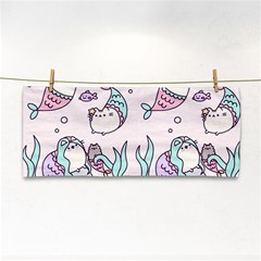 Cartoon Cat Cute Animal Kawaii Pastel Pattern Hand Towel by Ndabl3x