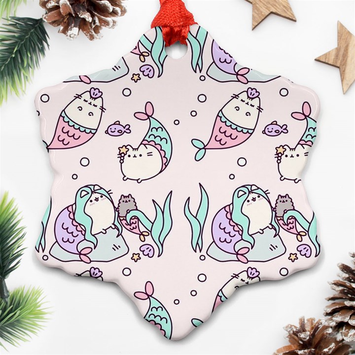 Cartoon Cat Cute Animal Kawaii Pastel Pattern Ornament (Snowflake)