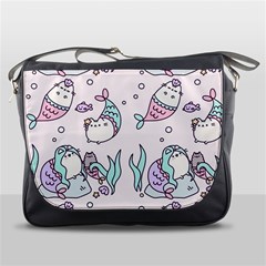 Cartoon Cat Cute Animal Kawaii Pastel Pattern Messenger Bag by Ndabl3x