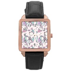 Cartoon Cat Cute Animal Kawaii Pastel Pattern Rose Gold Leather Watch  by Ndabl3x