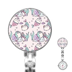 Cartoon Cat Cute Animal Kawaii Pastel Pattern Stainless Steel Nurses Watch by Ndabl3x