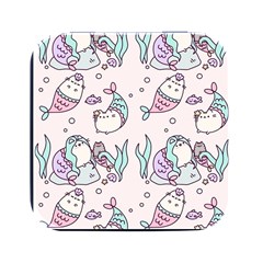 Cartoon Cat Cute Animal Kawaii Pastel Pattern Square Metal Box (black) by Ndabl3x