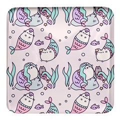 Cartoon Cat Cute Animal Kawaii Pastel Pattern Square Glass Fridge Magnet (4 Pack) by Ndabl3x