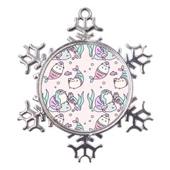 Cartoon Cat Cute Animal Kawaii Pastel Pattern Metal Large Snowflake Ornament by Ndabl3x