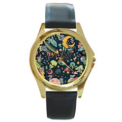 Alien Rocket Space Aesthetic Round Gold Metal Watch by Ndabl3x