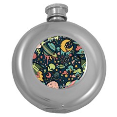 Alien Rocket Space Aesthetic Round Hip Flask (5 Oz) by Ndabl3x