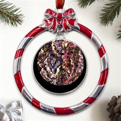 Melting Stitches Metal Red Ribbon Round Ornament by kaleidomarblingart